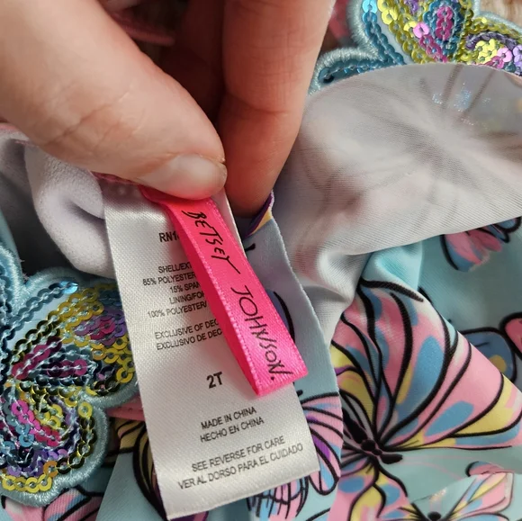 Betsey Johnson Pink Blue Girls Kids Toddler Size T2 Butterfly Swimsuit Sequins - Picture 3 of 9